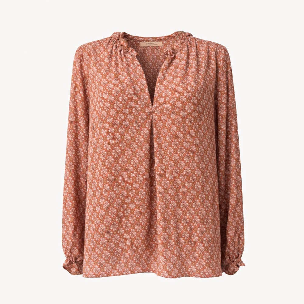 Max Studio Boho Orange Floral Blouse Women’s Long Sleeve Peasant Top Size L